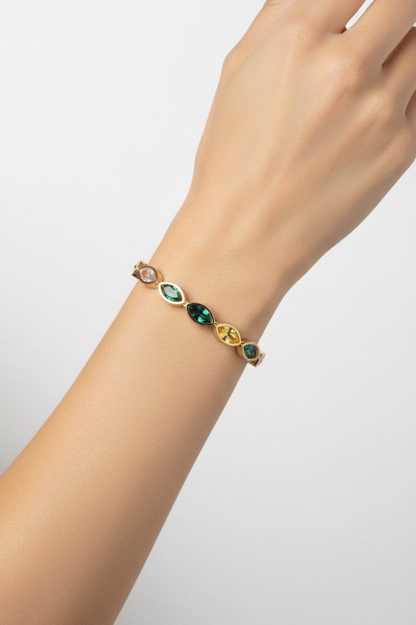 Gold-Plated Multicolour Stone Openable Bracelet