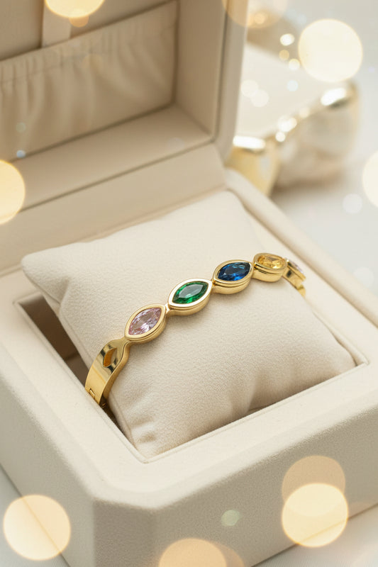 Gold-Plated Multicolour Stone Openable Bracelet