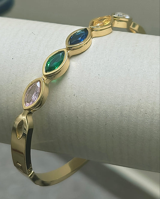 Gold-Plated Multicolour Stone Openable Bracelet