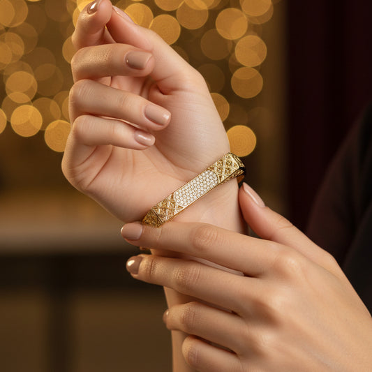Golden Plated Bridge design with Floral Patterns Openable Bracelet