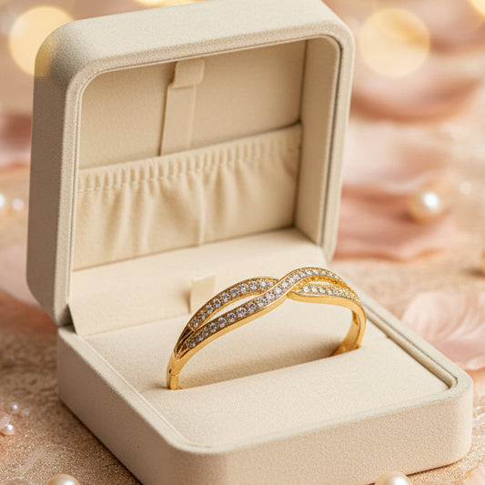 Golden Plated X-Cross Design with White Stone Openable Bracelet
