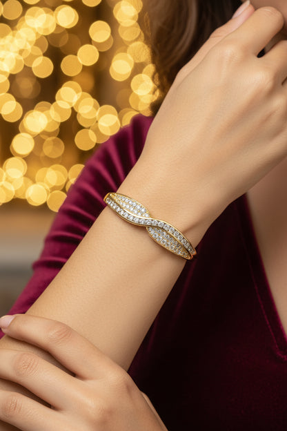 Golden Plated X-Cross Design with White Stone Openable Bracelet