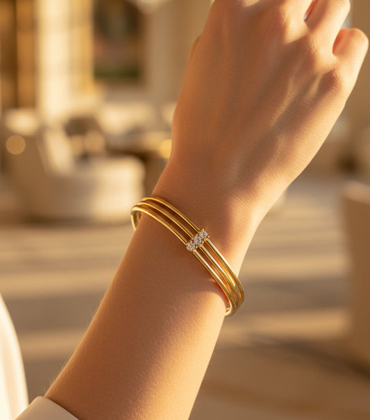 Golden Plated- Wavy Tri-Band Openable Bracelet