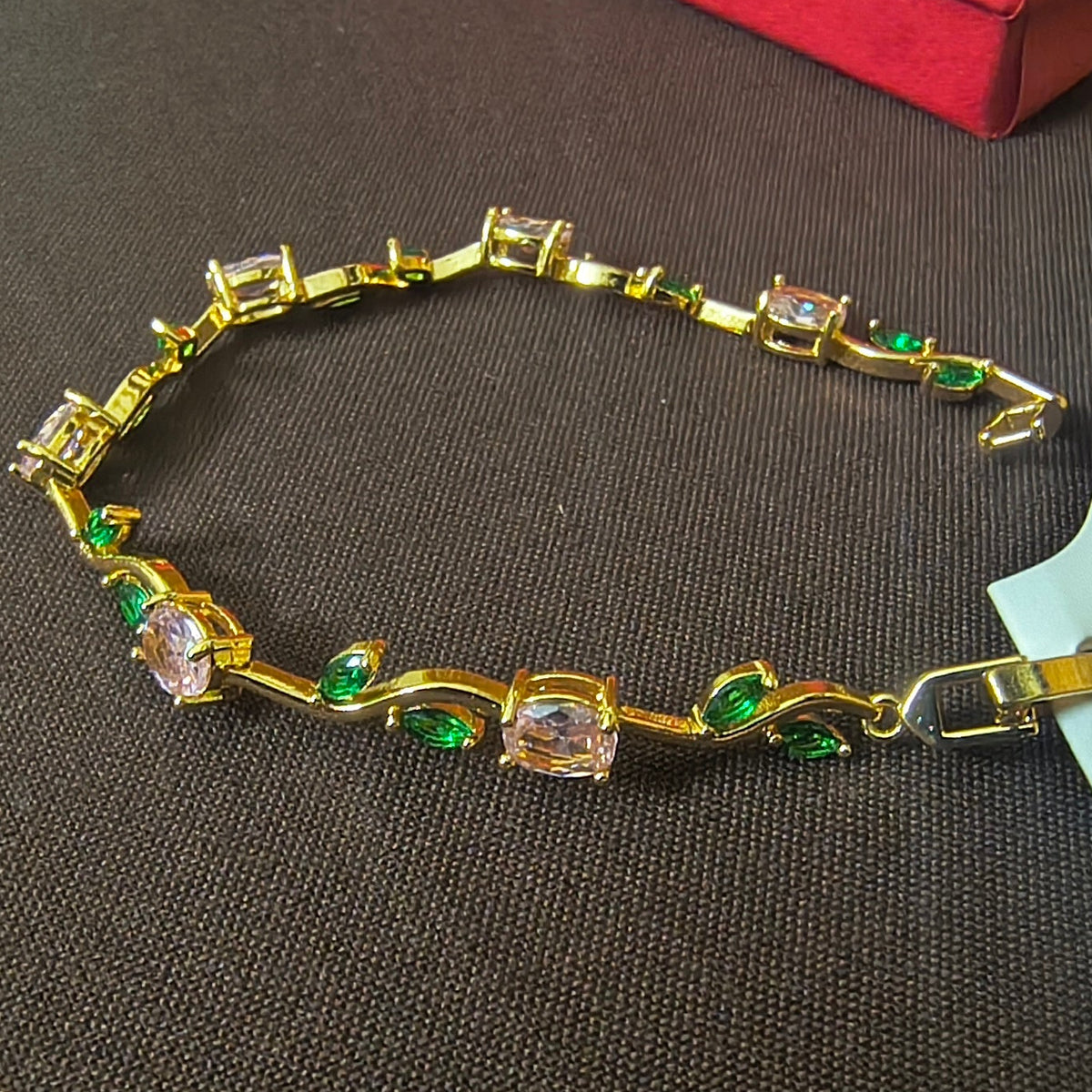Golden Plated Tulip Chain Bracelet -Pink & Green