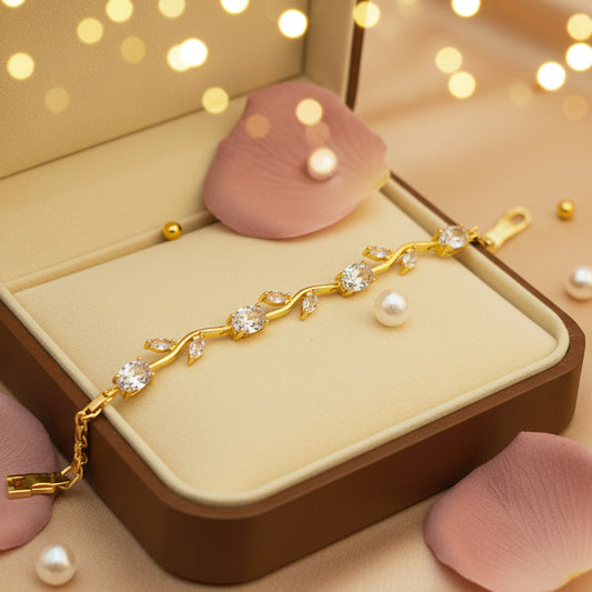 Golden Plated Tulip Chain Bracelet - Full white