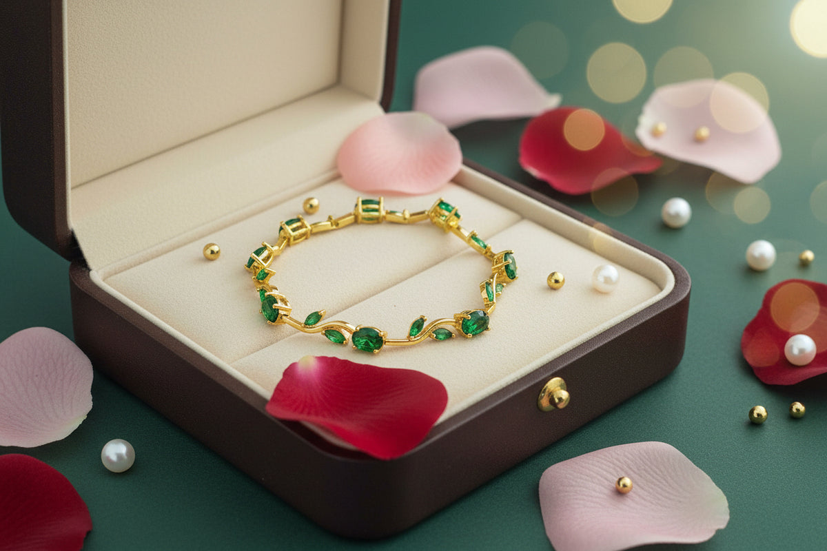 Golden Plated Tulip Chain Bracelet - Full green