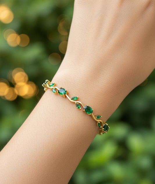 Golden Plated Tulip Chain Bracelet - Full green
