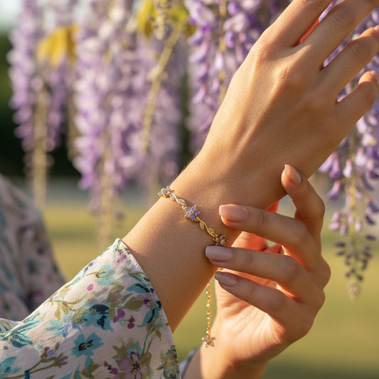 Golden Plated Bow Tulip Chain Bracelet- purple