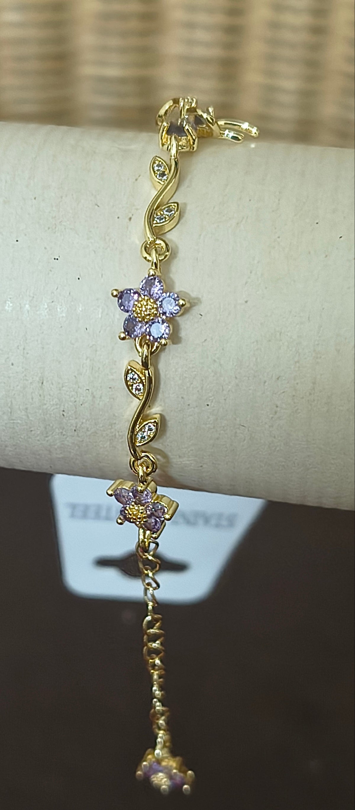Golden Plated Bow Tulip Chain Bracelet- purple
