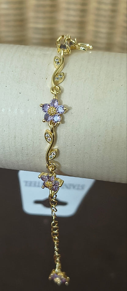 Golden Plated Bow Tulip Chain Bracelet- purple