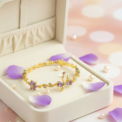 Golden Plated Bow Tulip Chain Bracelet- purple