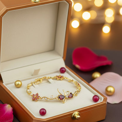 Golden Plated Bow Tulip Chain Bracelet-Orange