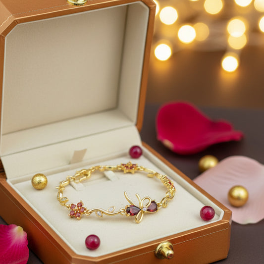 Golden Plated Bow Tulip Chain Bracelet-Orange