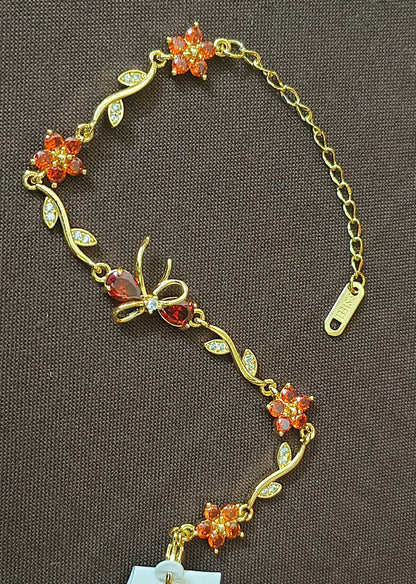 Golden Plated Bow Tulip Chain Bracelet-Orange