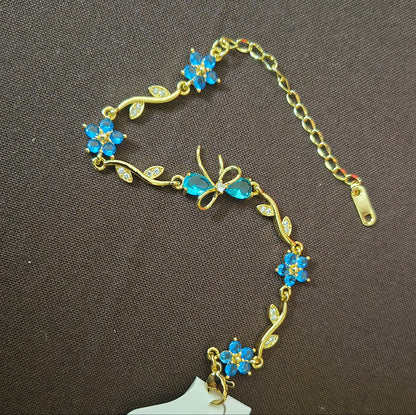 Golden Plated Bow Tulip Chain Bracelet-sky blue