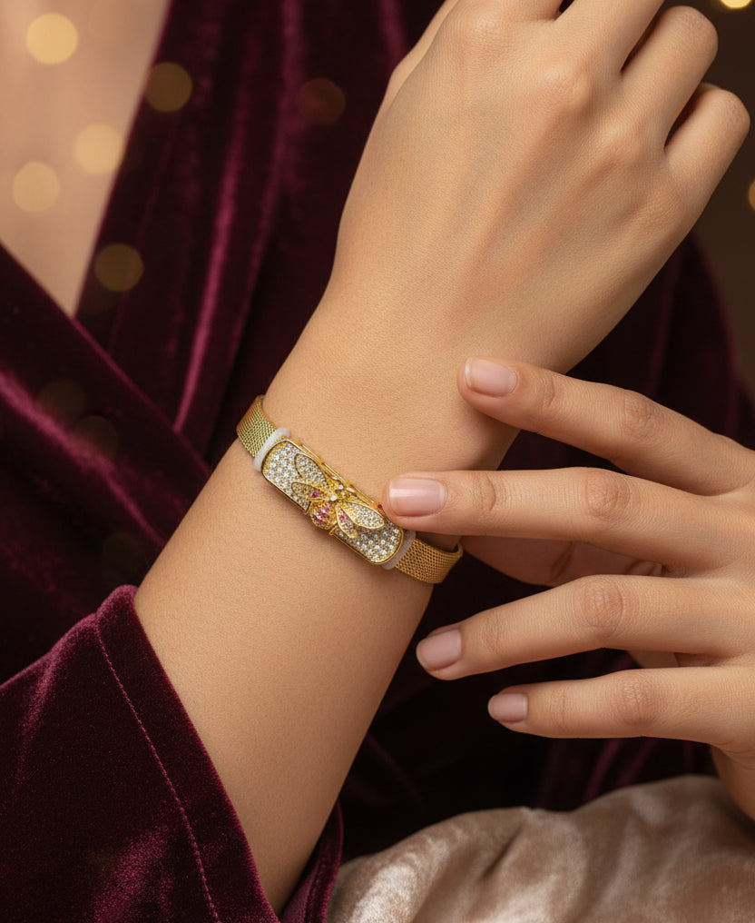 Golden Plated Dragon fly Design Watch Strap Bracelet