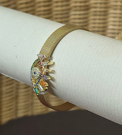 Golden Plated Eye design with Multi Color Lash Watch Strap Bracelet