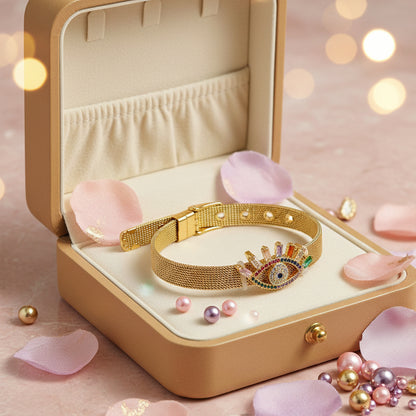 Golden Plated Eye design with Multi Color Lash Watch Strap Bracelet