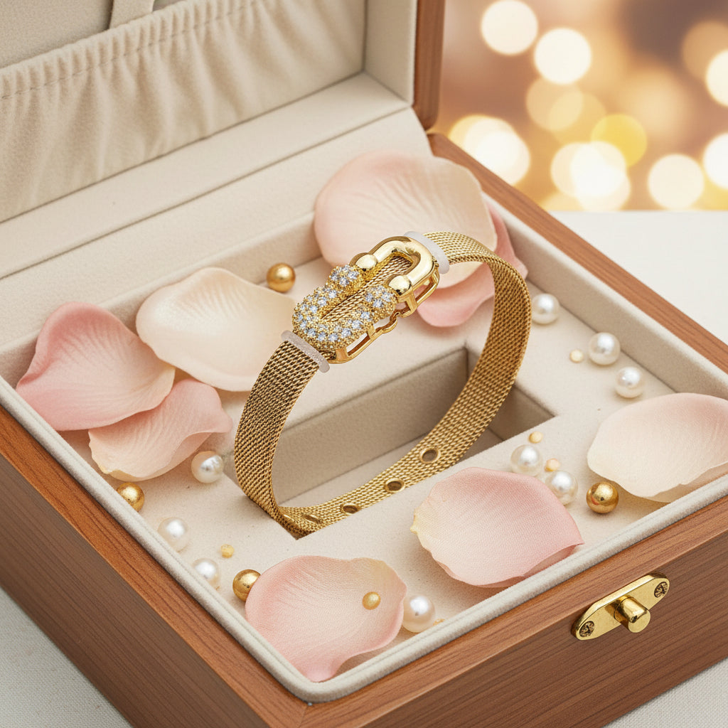 Golden Plated Buckle Clasp Watch Bracelet