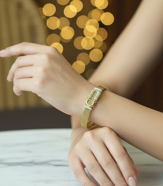 Golden Plated Buckle Clasp Watch Bracelet