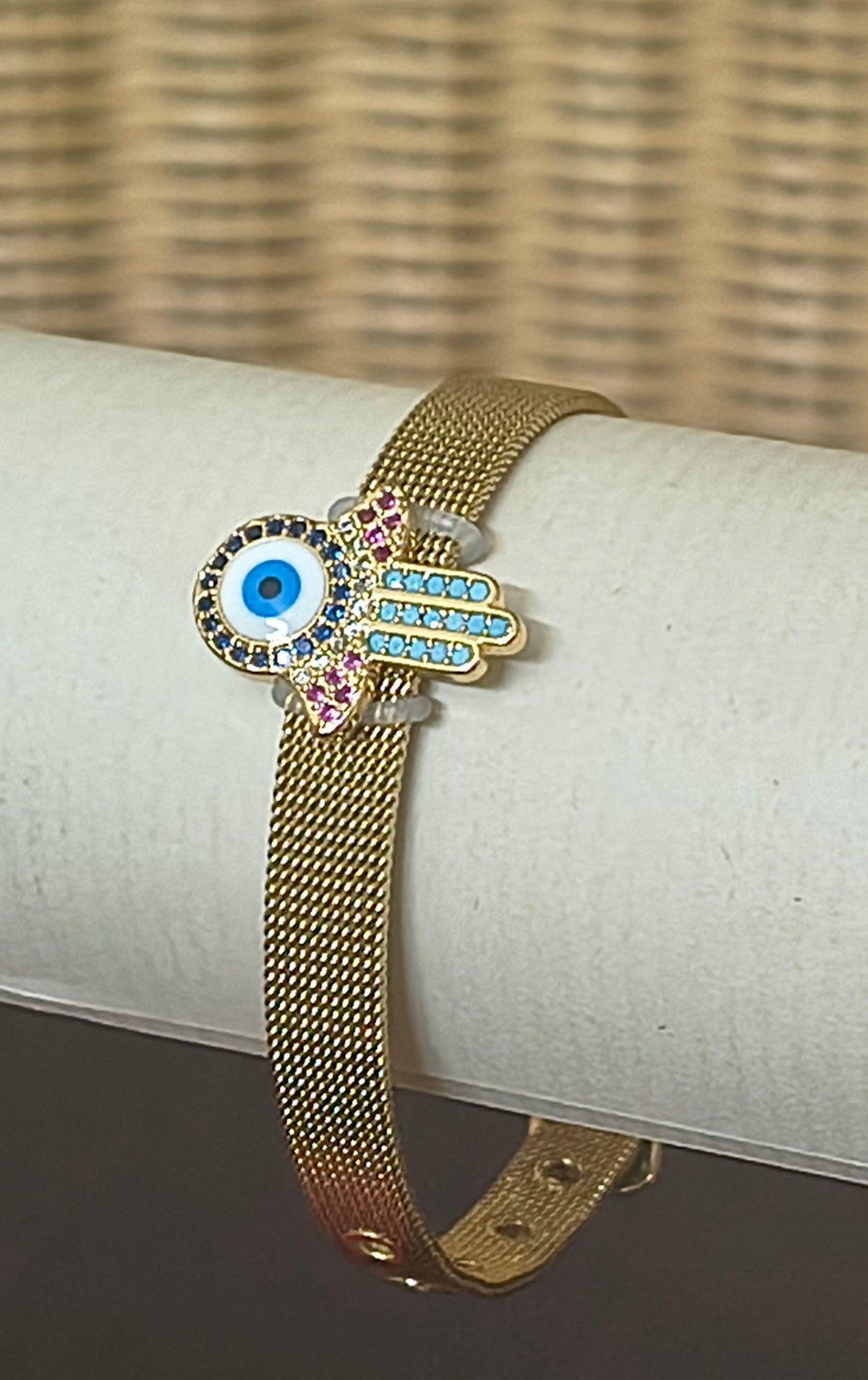 Golden Plated Evil Eye with Fingers Watch strap Bracelet