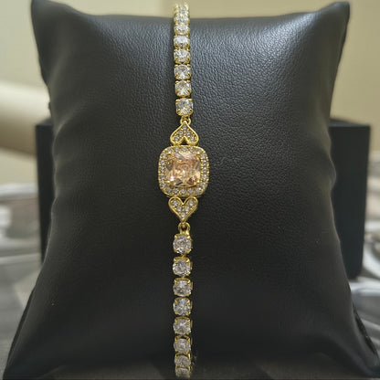 Golden Plating Square Peach Center Stone Tennis Bracelet