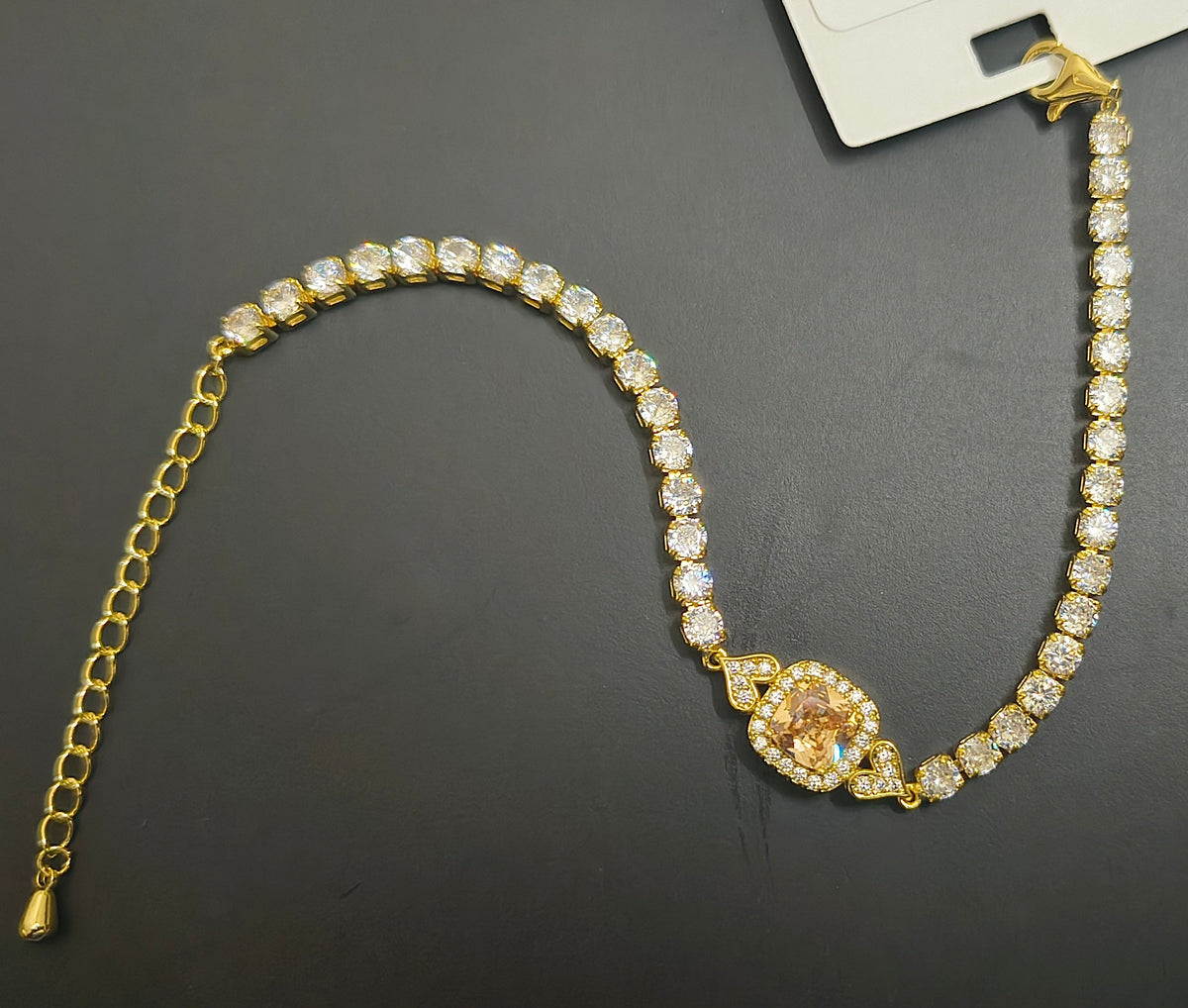Golden Plating Square Peach Center Stone Tennis Bracelet