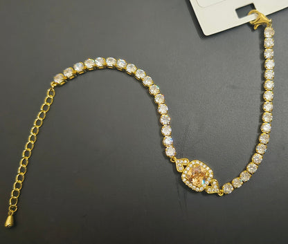 Golden Plating Square Peach Center Stone Tennis Bracelet