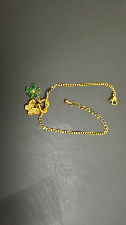 Golden Plated floral and Butterfly Charm Bracelet