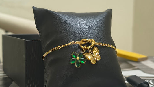 Golden Plated floral and Butterfly Charm Bracelet