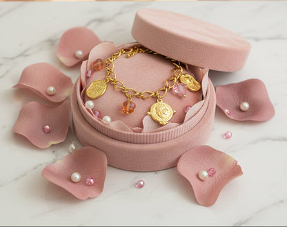 Golden Plated Rose Coin Charm Bracelet