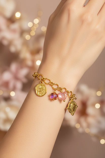 Golden Plated Rose Coin Charm Bracelet