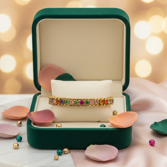 Golden Plating Multi color Stone Tennis Bracelet