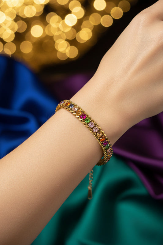 Golden Plating Multi color Stone Tennis Bracelet