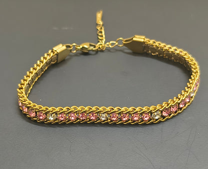 Golden Plating Pink Stone Tennis Bracelet