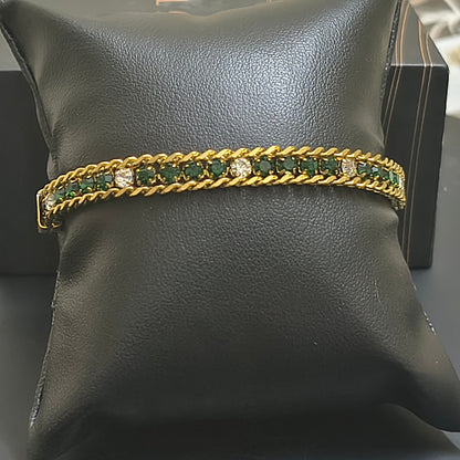Golden Plating Green Stone Tennis Bracelet