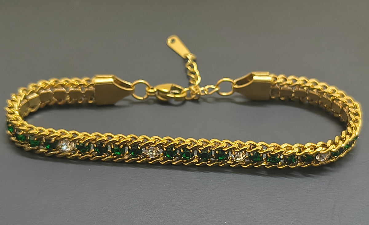 Golden Plating Green Stone Tennis Bracelet