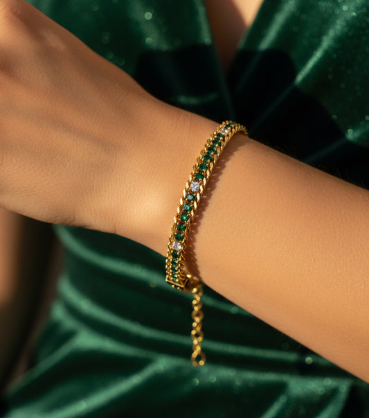 Golden Plating Green Stone Tennis Bracelet