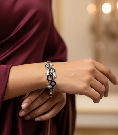 Silver Plated with Enamel Circles Openable Bracelet
