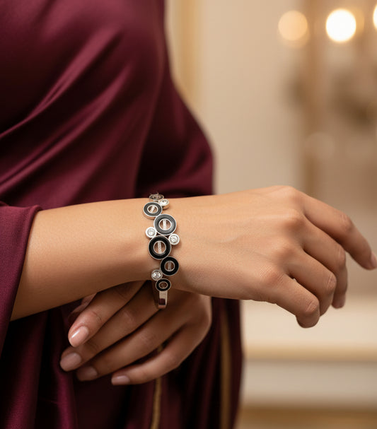 Silver Plated with Enamel Circles Openable Bracelet