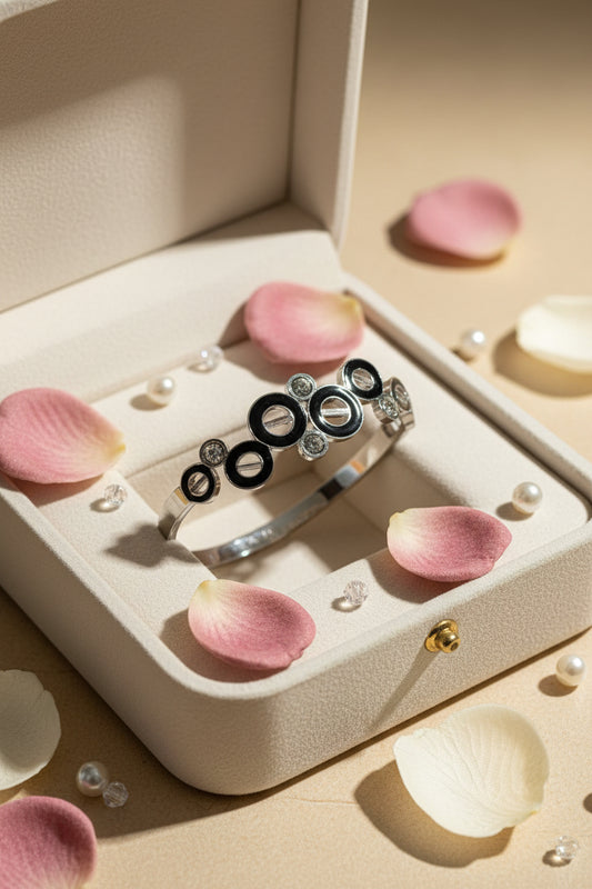 Silver Plated with Enamel Circles Openable Bracelet