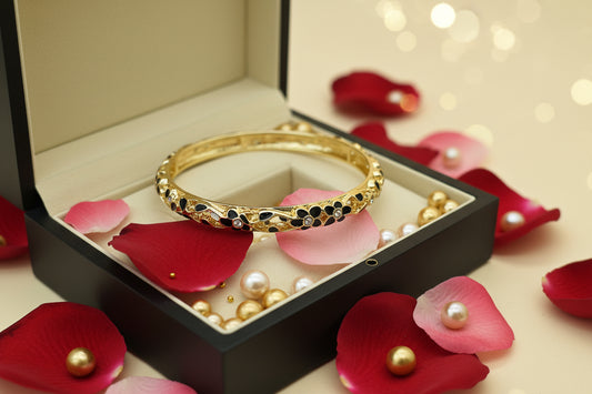 Gold Plated Meenakari Enamel Openable Bracelet-Black