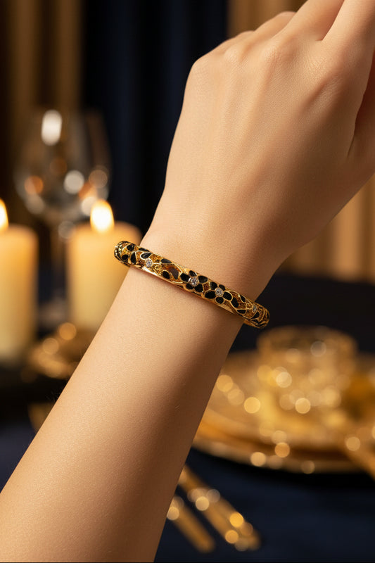 Gold Plated Meenakari Enamel Openable Bracelet-Black