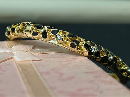 Gold Plated Meenakari Enamel Openable Bracelet-Black
