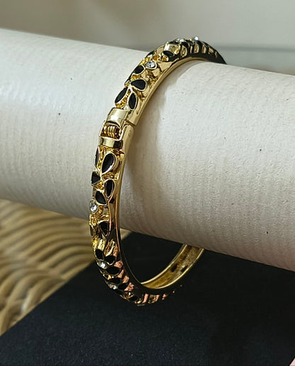 Gold Plated Meenakari Enamel Openable Bracelet-Black