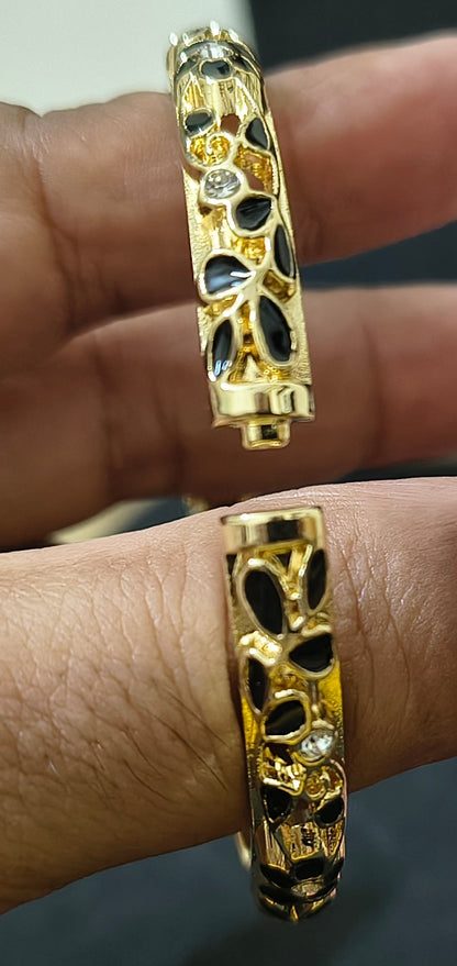 Gold Plated Meenakari Enamel Openable Bracelet-Black
