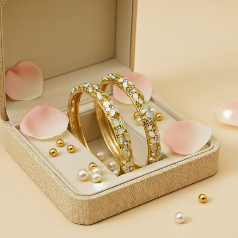 Gold Plated Meenakari Enamel Openable Bracelet-Green