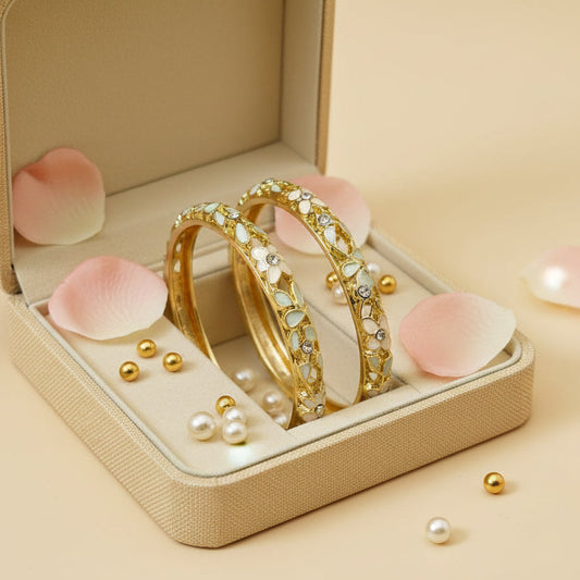 Gold Plated Meenakari Enamel Openable Bracelet-Green