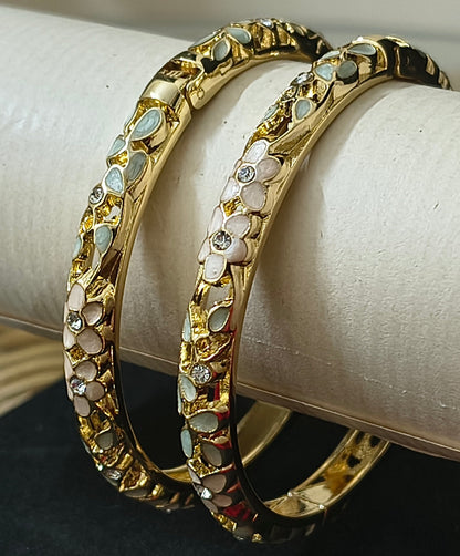 Gold Plated Meenakari Enamel Openable Bracelet-Green