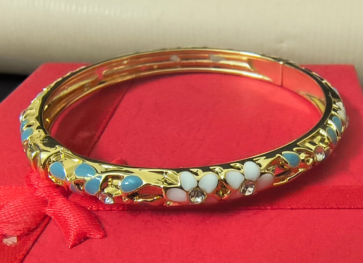 Gold Plated Meenakari Enamel Openable Bracelet-Grey